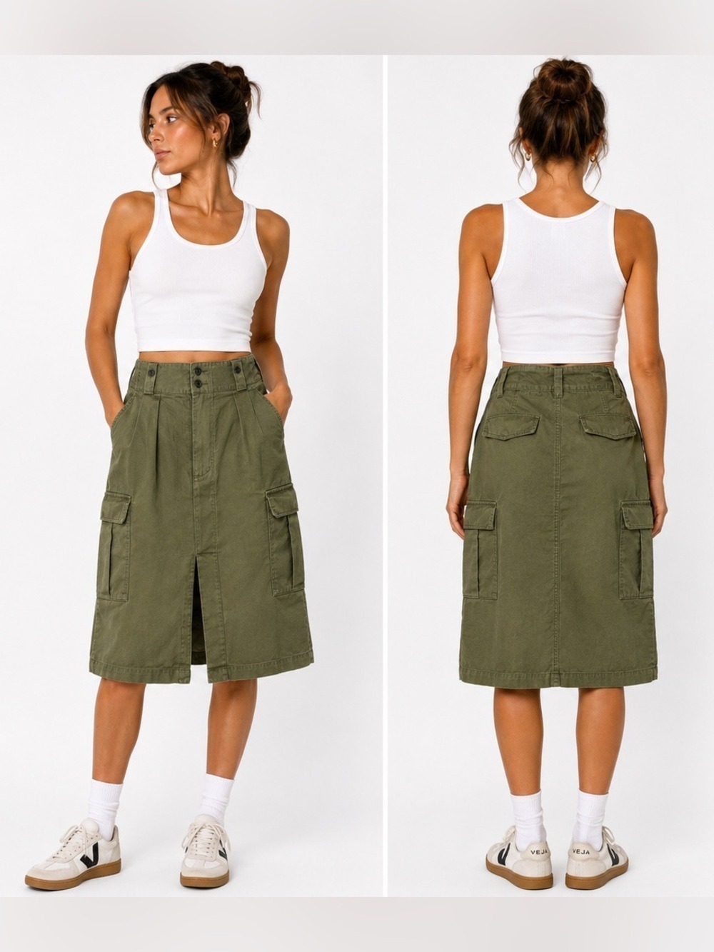 My Fav Child Woman Green Military Cargo Midi Skirt Japanese Utility Cotton
Sz 38